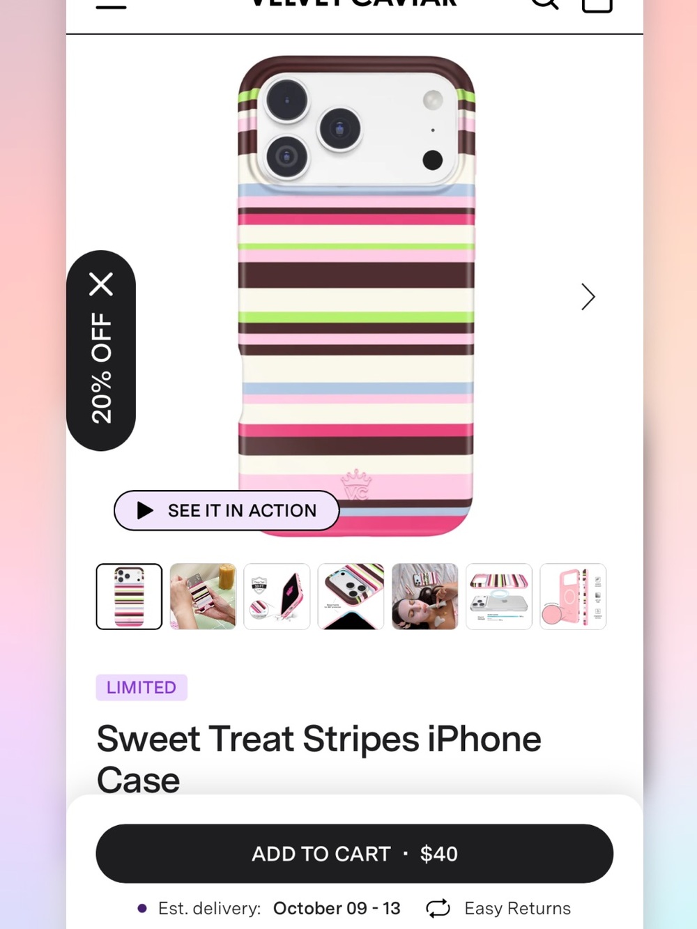Velvet Caviar Striped iPhone Case — Pink, Brown, Green & Blue